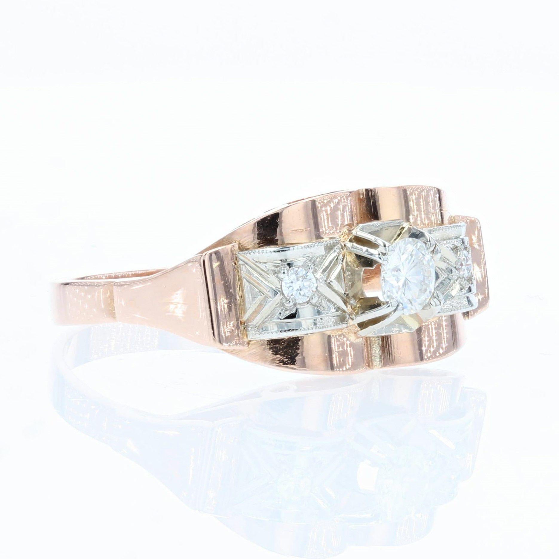 French 1950s Diamond 18 Karat Rose Gold Tank Ring For Sale 2