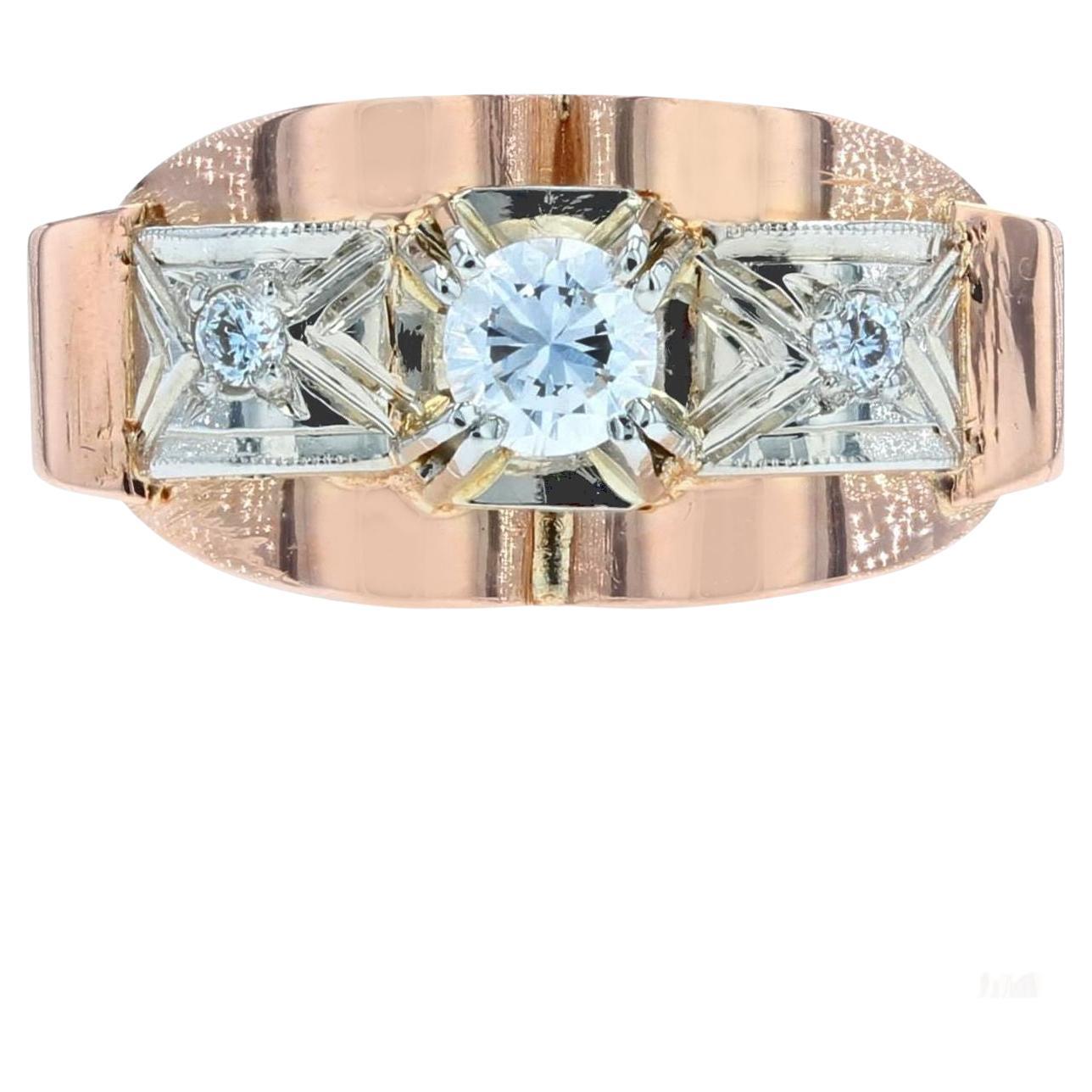French 1950s Diamond 18 Karat Rose Gold Tank Ring