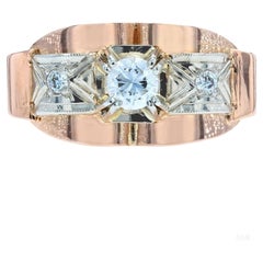 Retro French 1950s Diamond 18 Karat Rose Gold Tank Ring