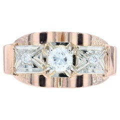 French 1950s Diamond 18 Karat Rose Gold Tank Ring