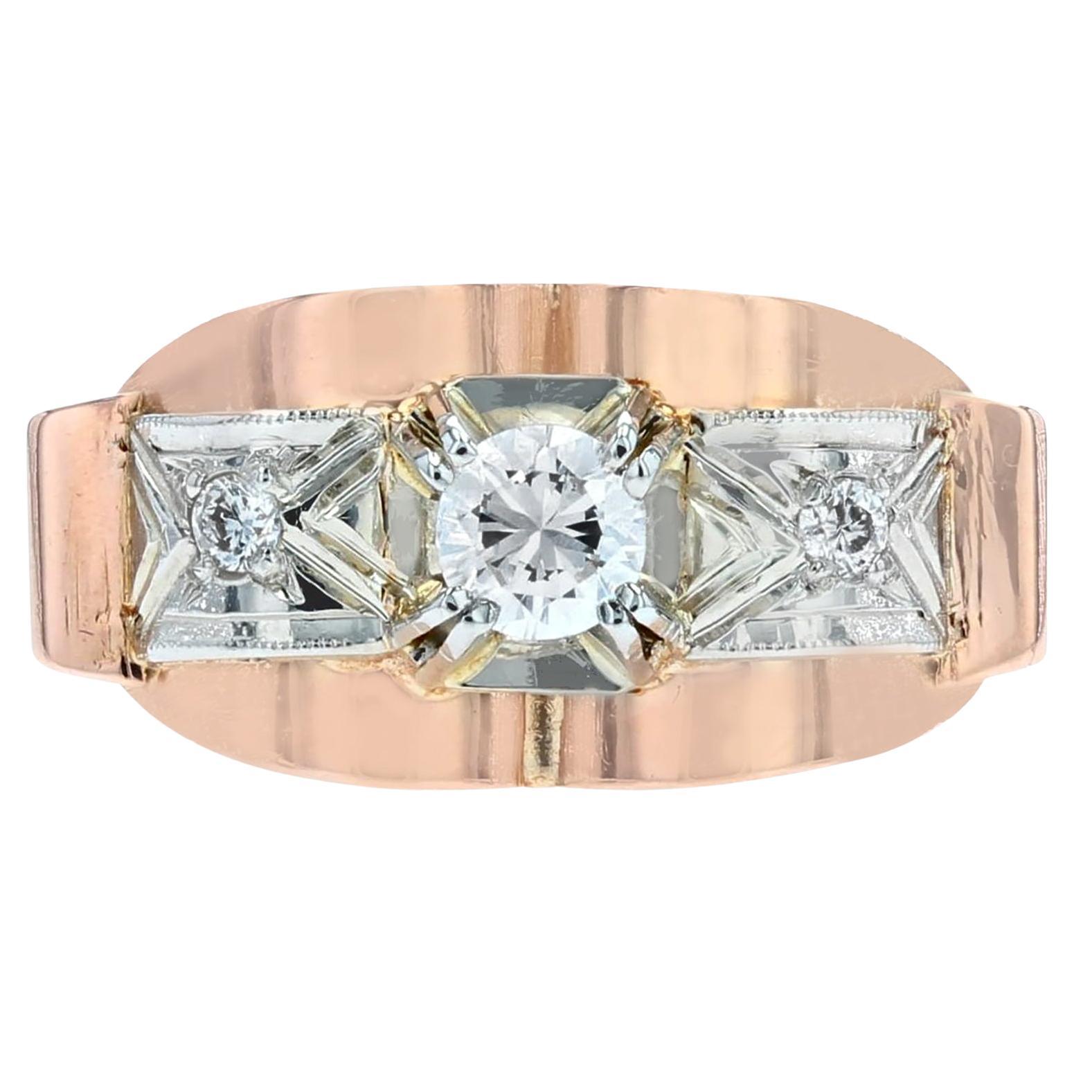 French 1950s Diamond 18 Karat Rose Gold Tank Ring For Sale