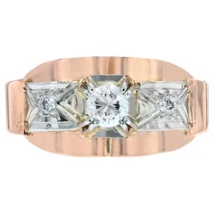 French 1950s Diamond 18 Karat Rose Gold Tank Ring