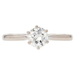French 1950s Diamond 18 Karat White Gold Solitaire Ring