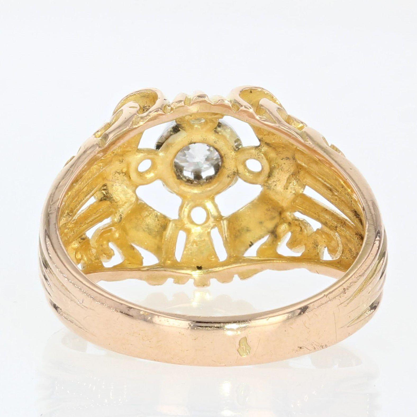 French 1950s Diamond 18 Karat Yellow Gold Openwork Ring For Sale 4