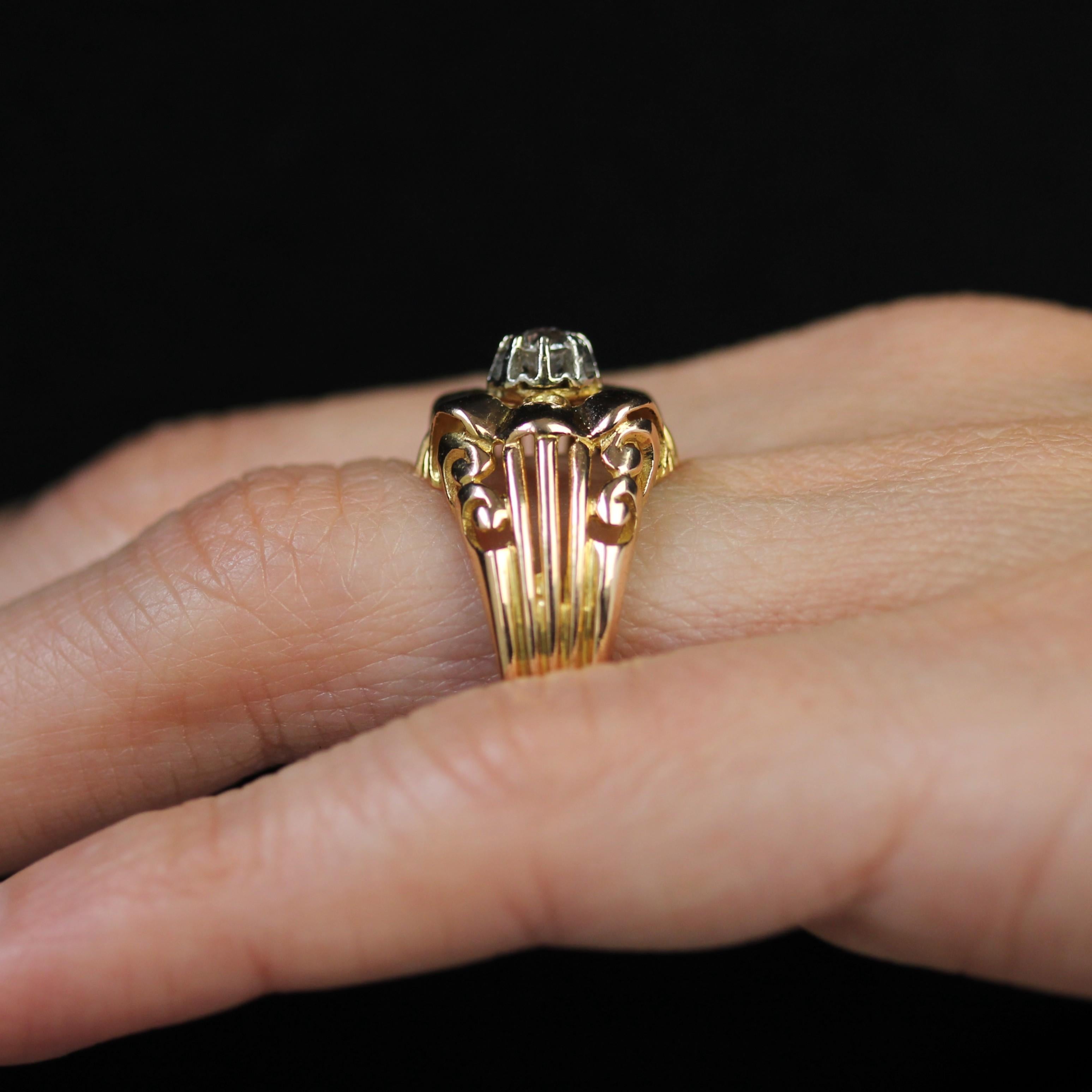 Anello francese anni '50 con diamante in oro giallo 18 carati traforato in vendita 9