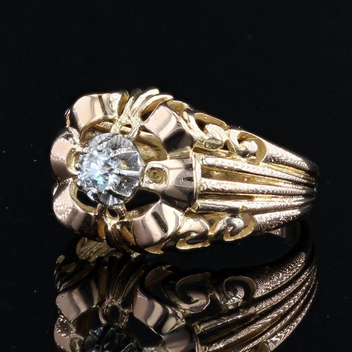 Retro French 1950s Diamond 18 Karat Yellow Gold Openwork Ring For Sale