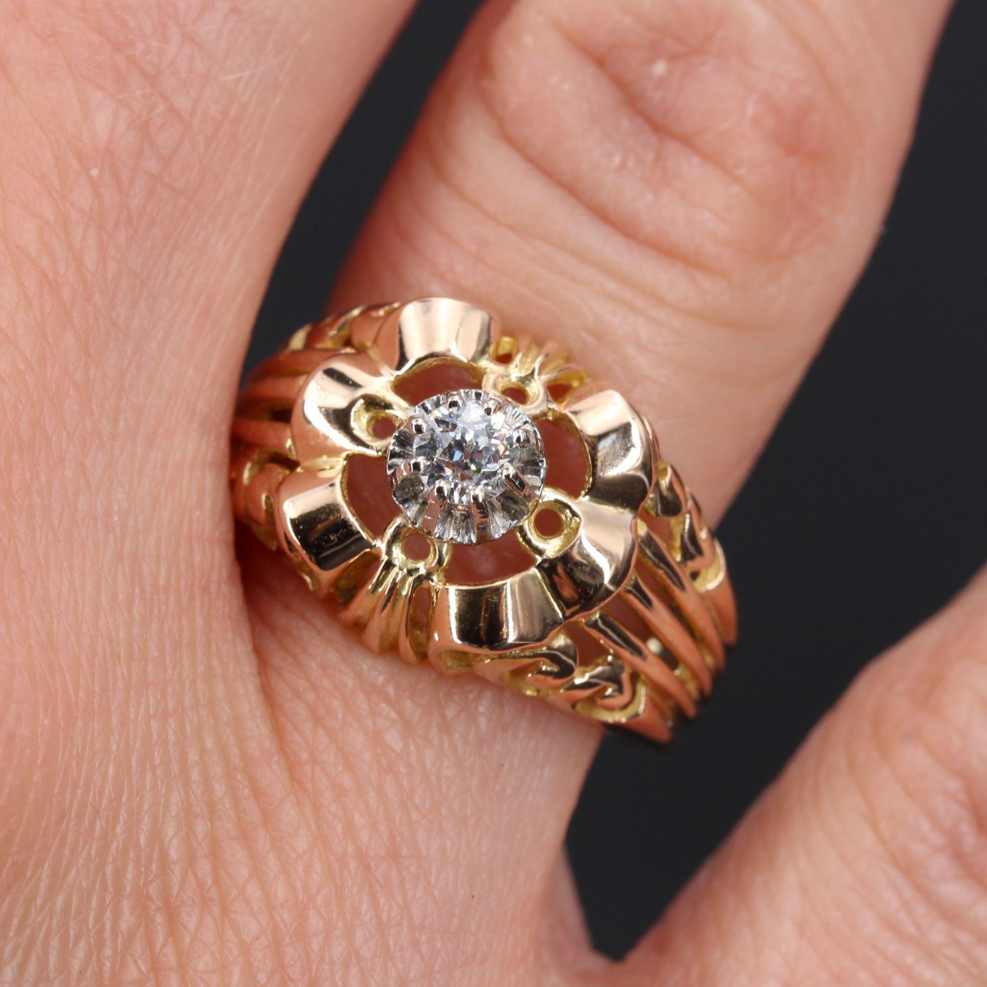 Brilliant Cut French 1950s Diamond 18 Karat Yellow Gold Openwork Ring For Sale