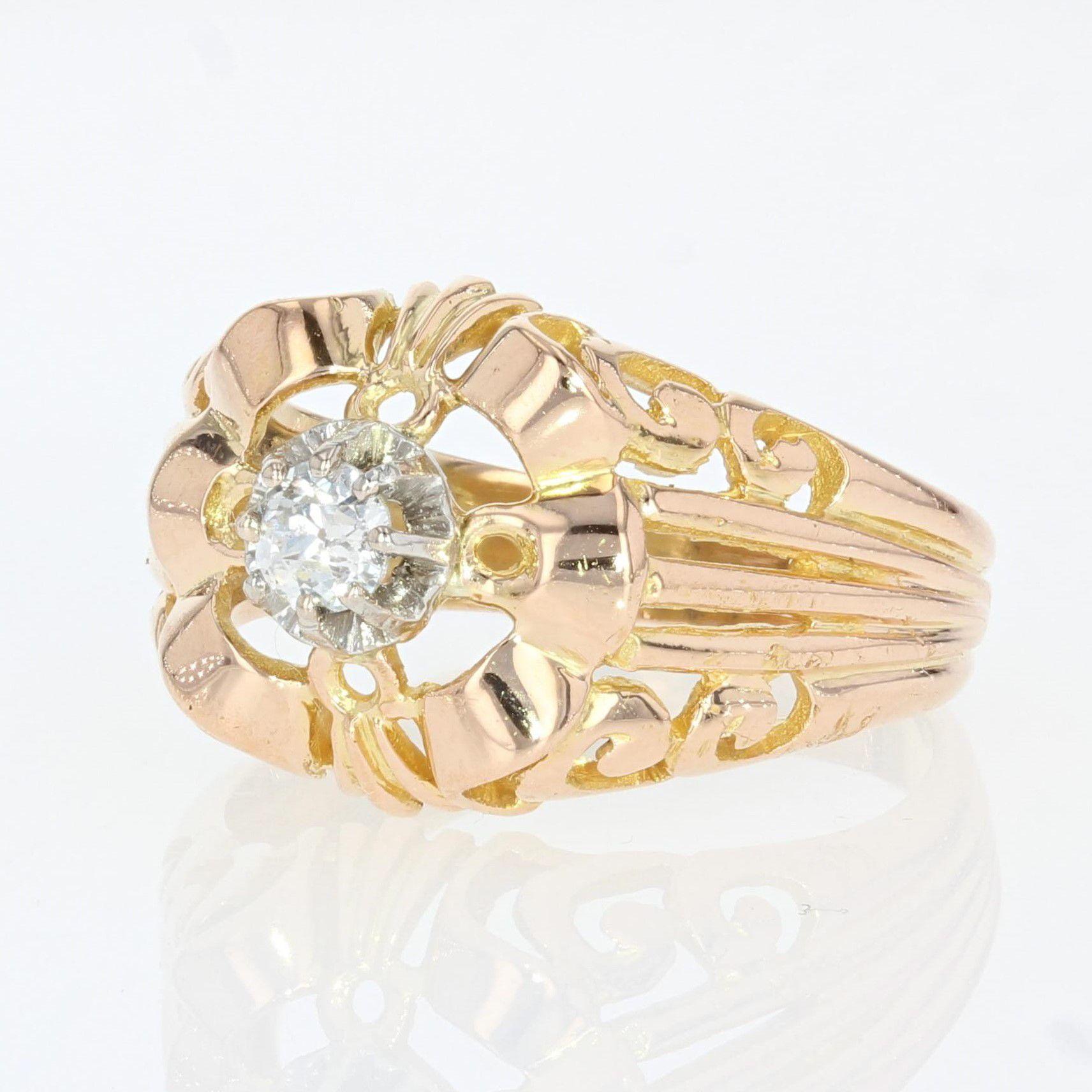 Women's French 1950s Diamond 18 Karat Yellow Gold Openwork Ring For Sale