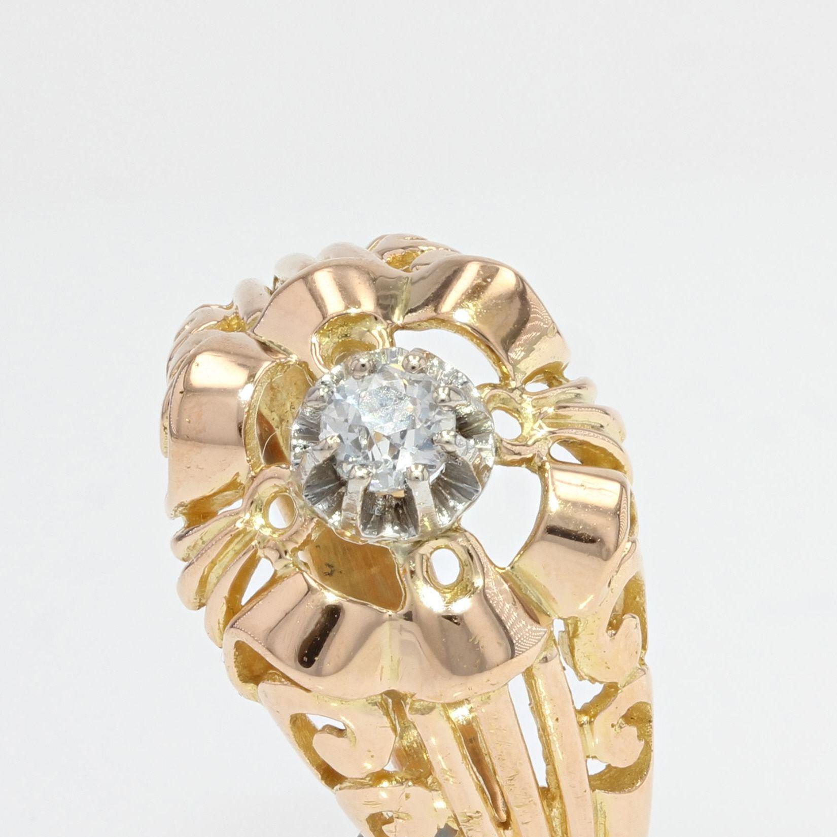 French 1950s Diamond 18 Karat Yellow Gold Openwork Ring For Sale 1