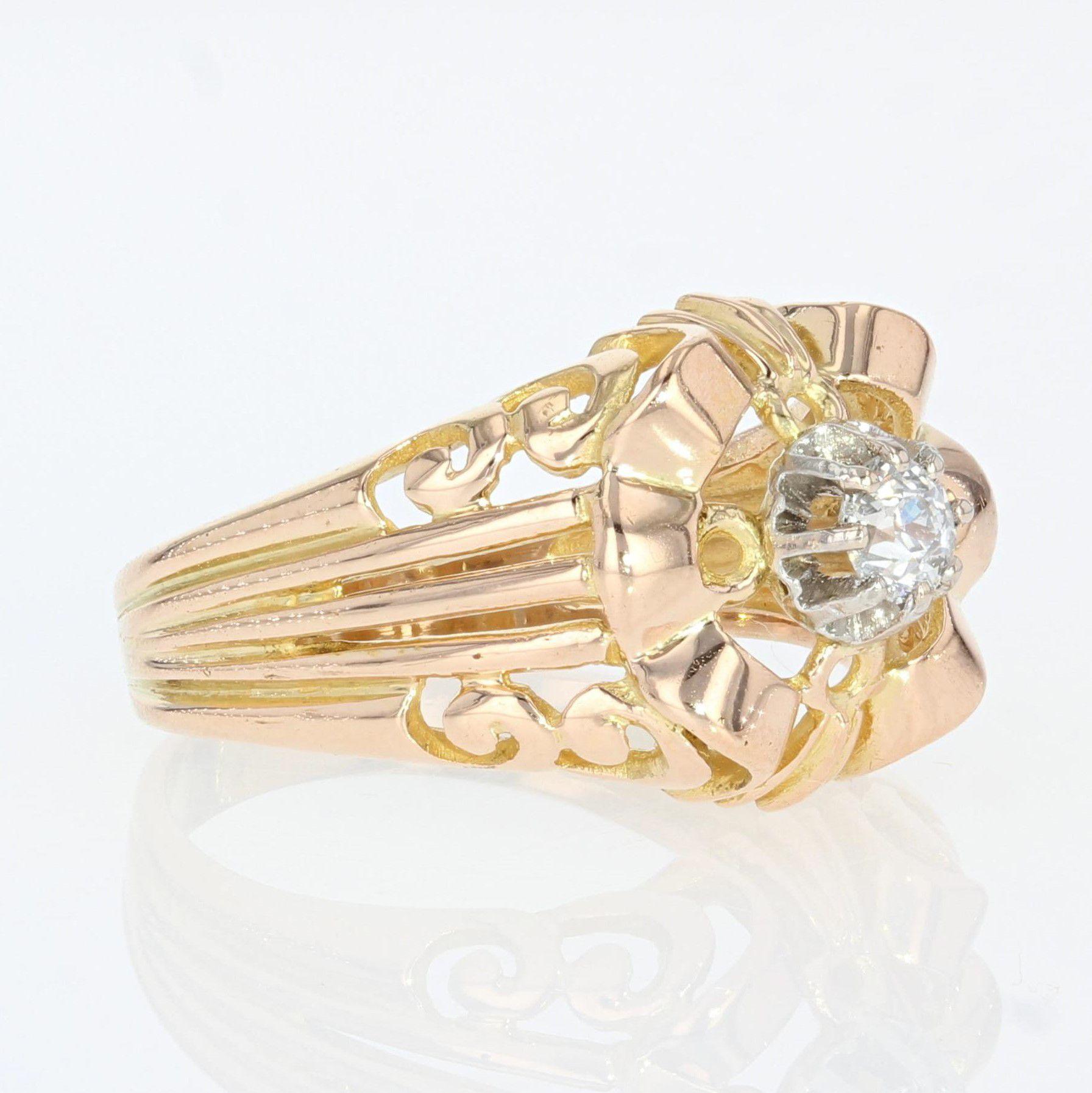 French 1950s Diamond 18 Karat Yellow Gold Openwork Ring For Sale 2