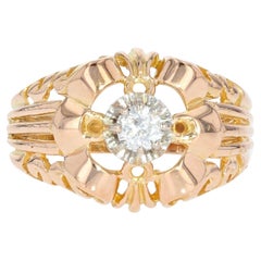 French 1950s Diamond 18 Karat Yellow Gold Openwork Ring