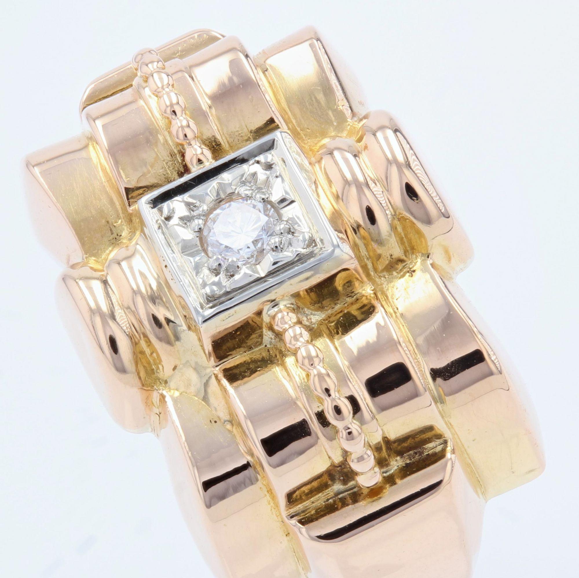 Women's French 1950s Diamond 18 Karat Yellow Gold Tank Ring
