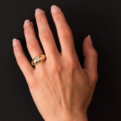 French 1950s Diamond 18 Karat Yellow Gold Bangle Ring