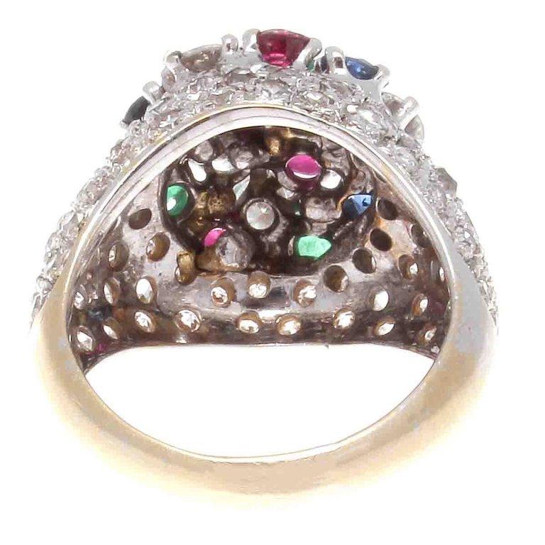 French 1950s Diamond Emerald Ruby Sapphire Tutti Fruti Gold Cocktail Ring In Excellent Condition In Beverly Hills, CA