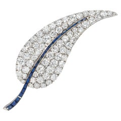 French 1950s Diamond Leaf Brooch with Interchangeable Multi-Gem Spine Inserts