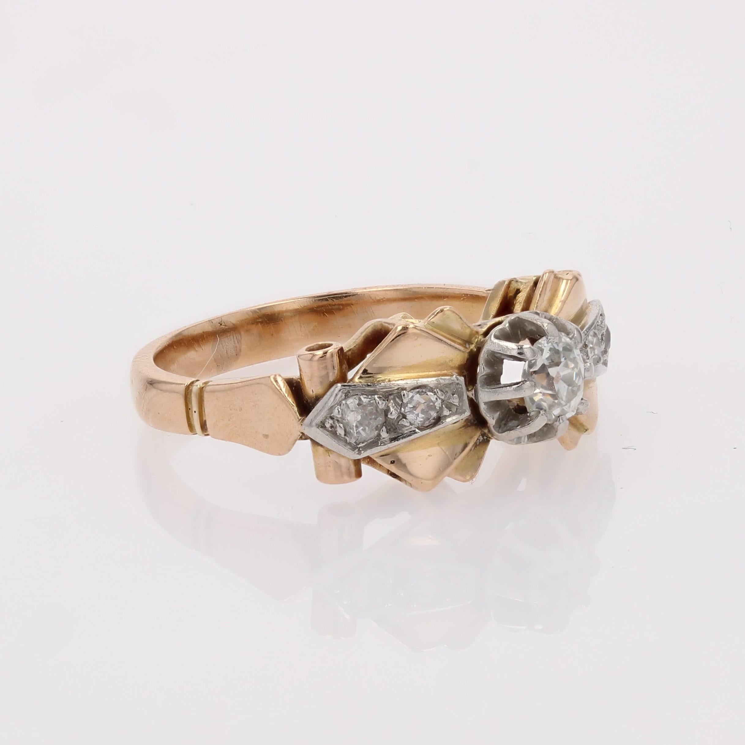 French 1950s Diamonds 18 Karat Rose Gold Knot Ring For Sale 5