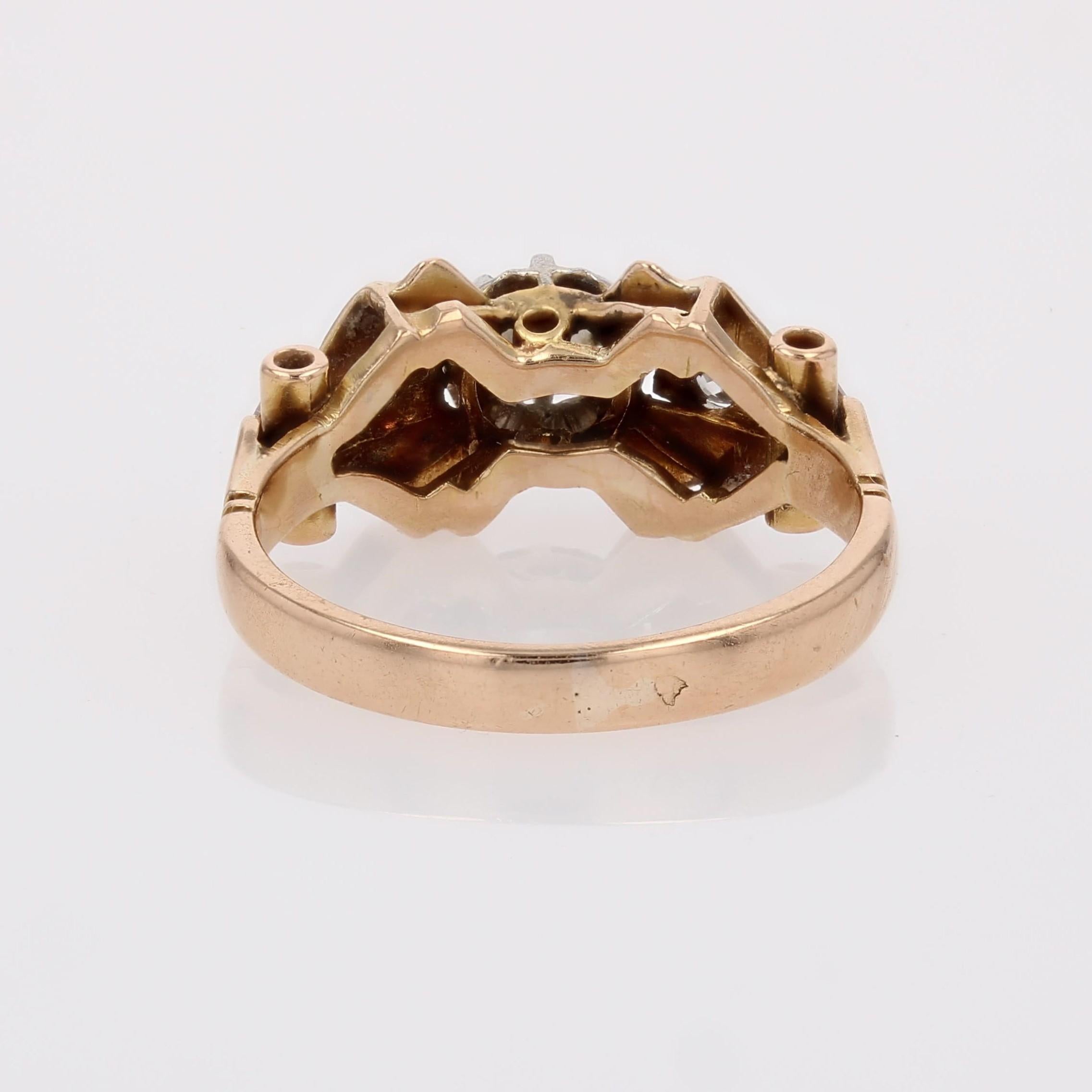 French 1950s Diamonds 18 Karat Rose Gold Knot Ring For Sale 8