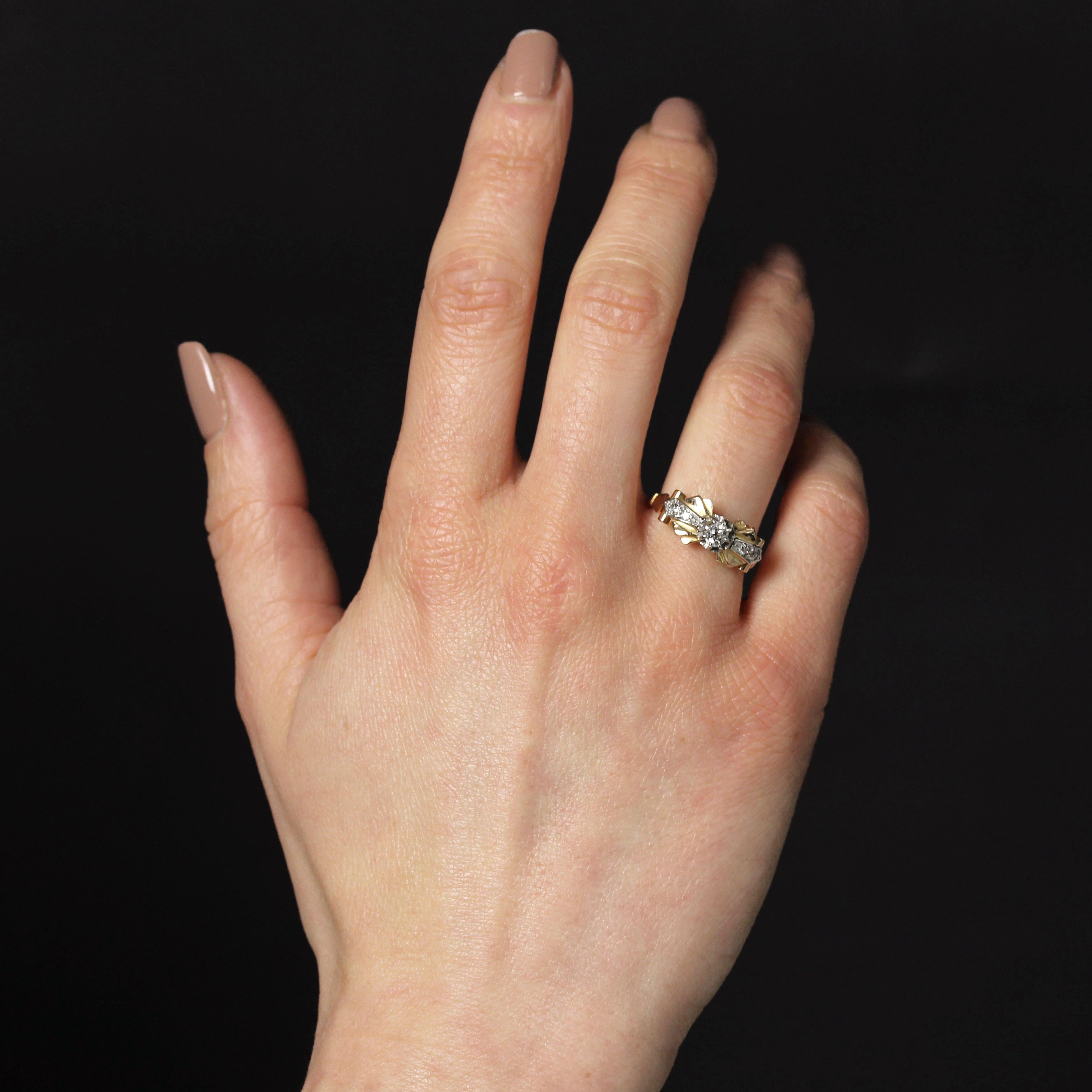 Antique Cushion Cut French 1950s Diamonds 18 Karat Rose Gold Knot Ring For Sale