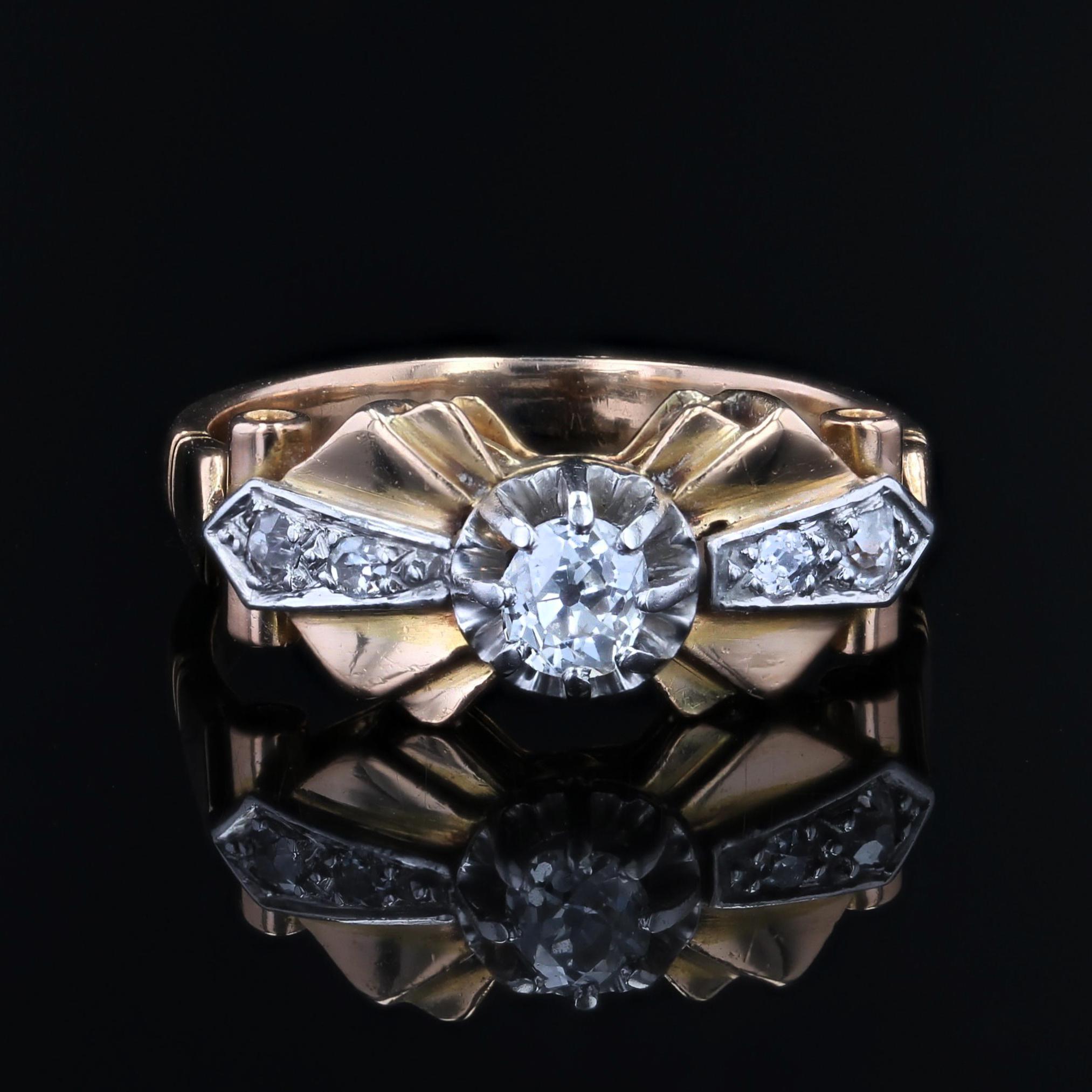 French 1950s Diamonds 18 Karat Rose Gold Knot Ring In Good Condition For Sale In Poitiers, FR