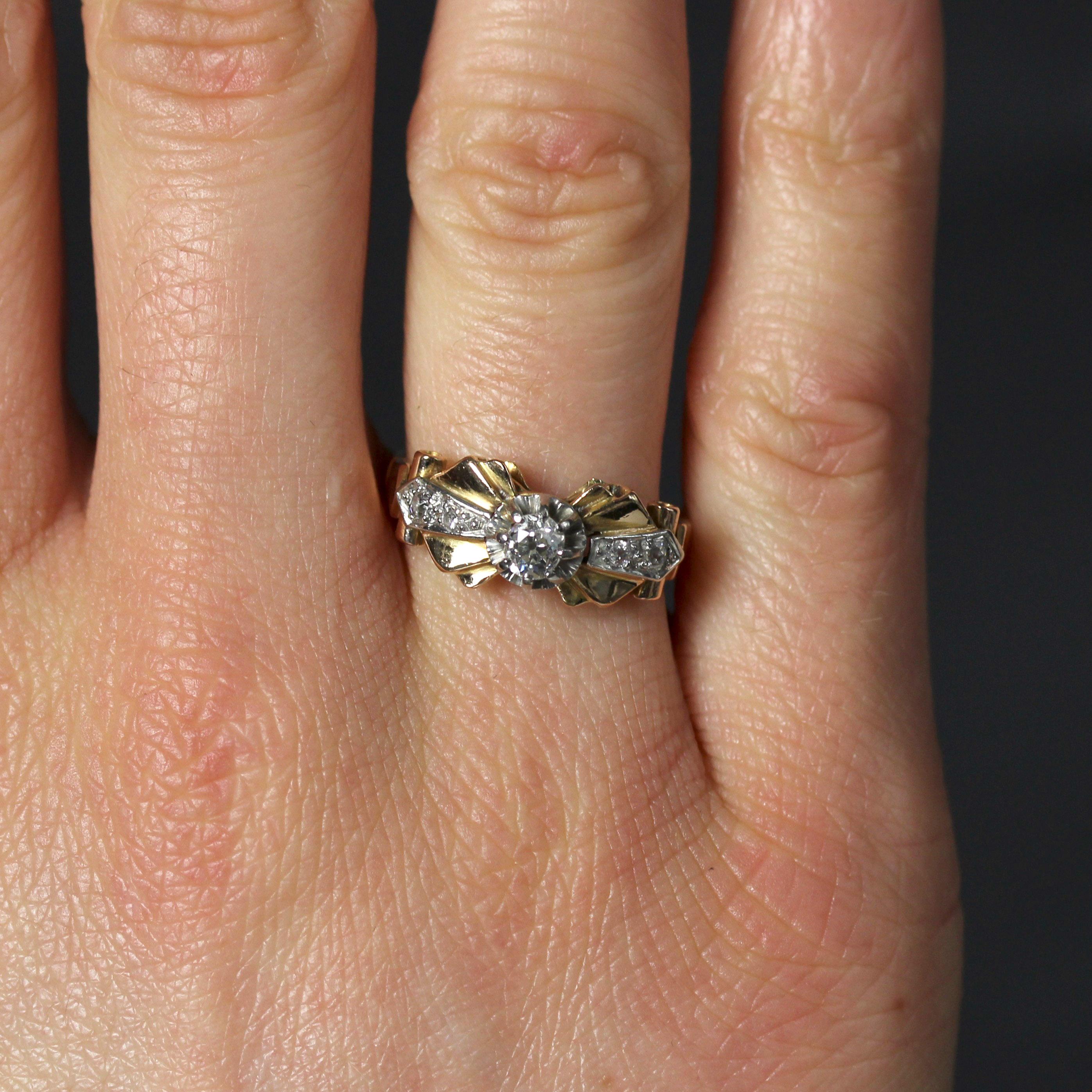 Women's French 1950s Diamonds 18 Karat Rose Gold Knot Ring For Sale