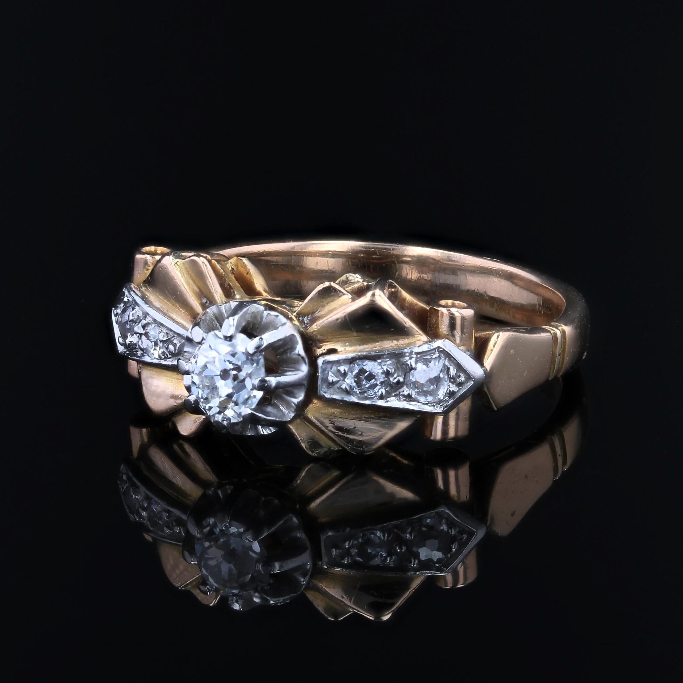 French 1950s Diamonds 18 Karat Rose Gold Knot Ring For Sale 1