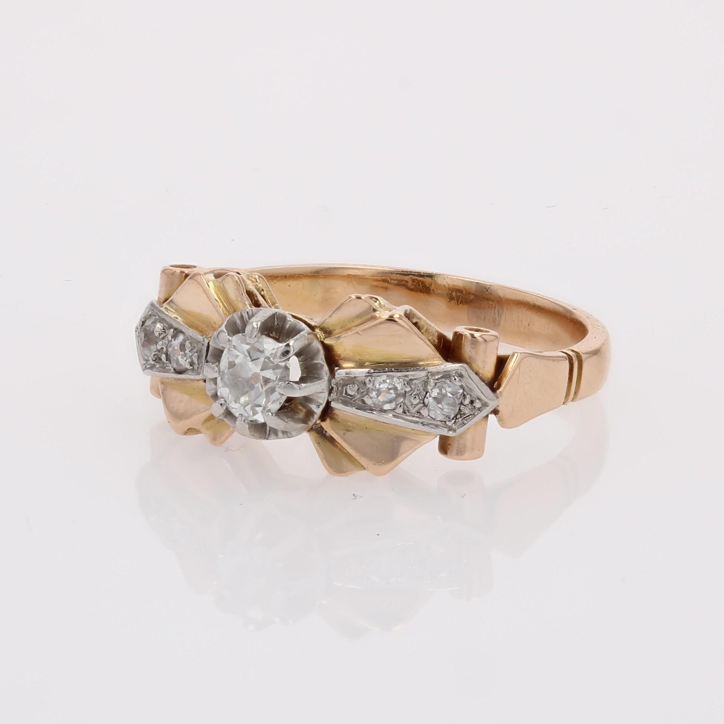 French 1950s Diamonds 18 Karat Rose Gold Knot Ring For Sale 2
