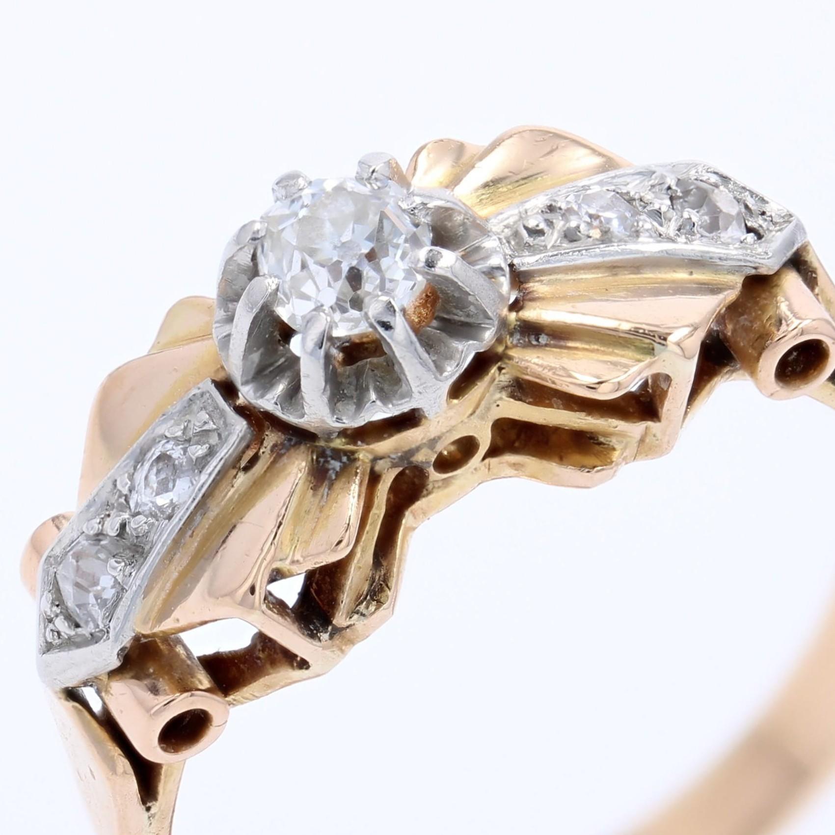 French 1950s Diamonds 18 Karat Rose Gold Knot Ring For Sale 3