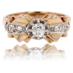 French 1950s Diamonds 18 Karat Rose Gold Knot Ring