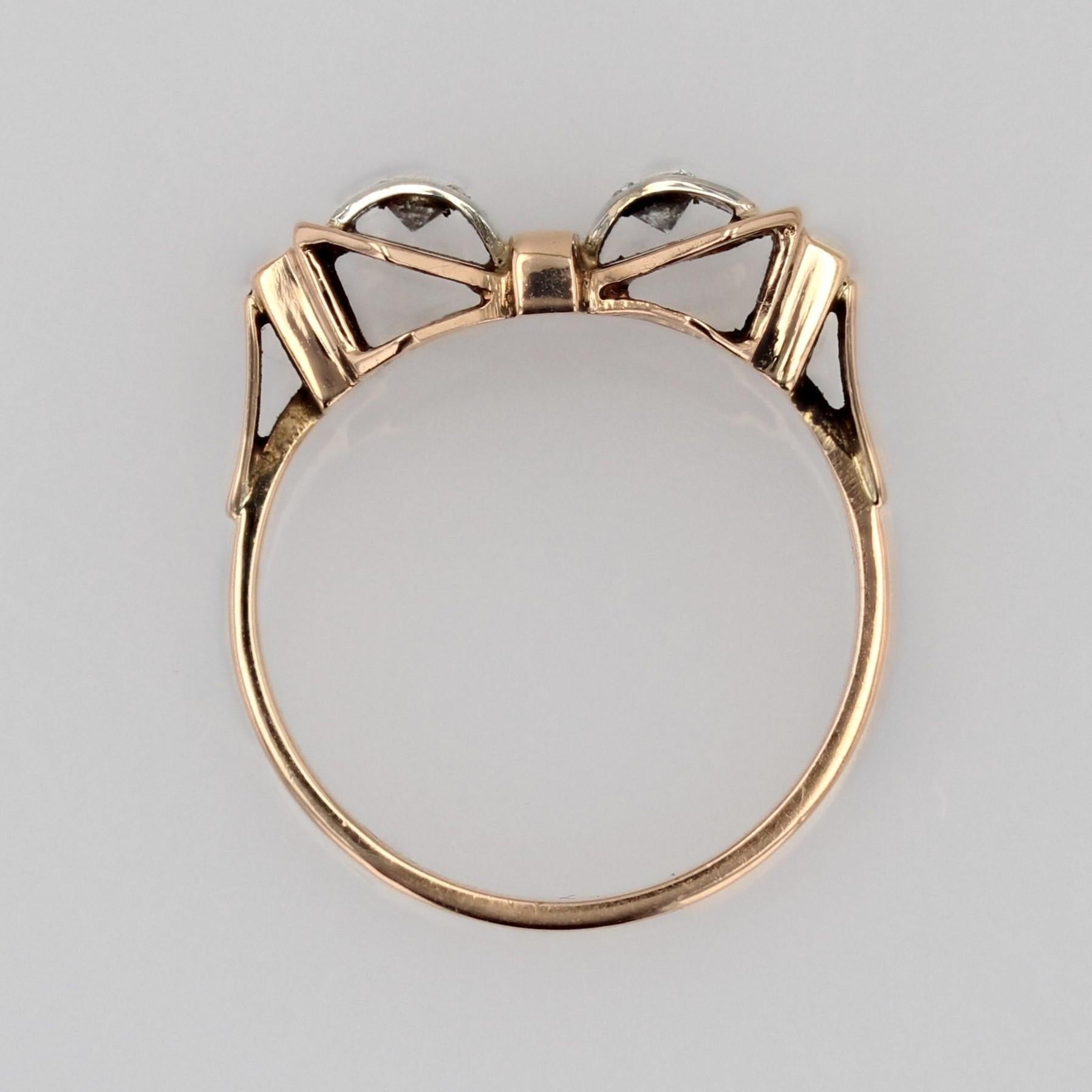 French 1950s Diamonds 18 Karat Rose Gold Knot Tank Ring For Sale 8