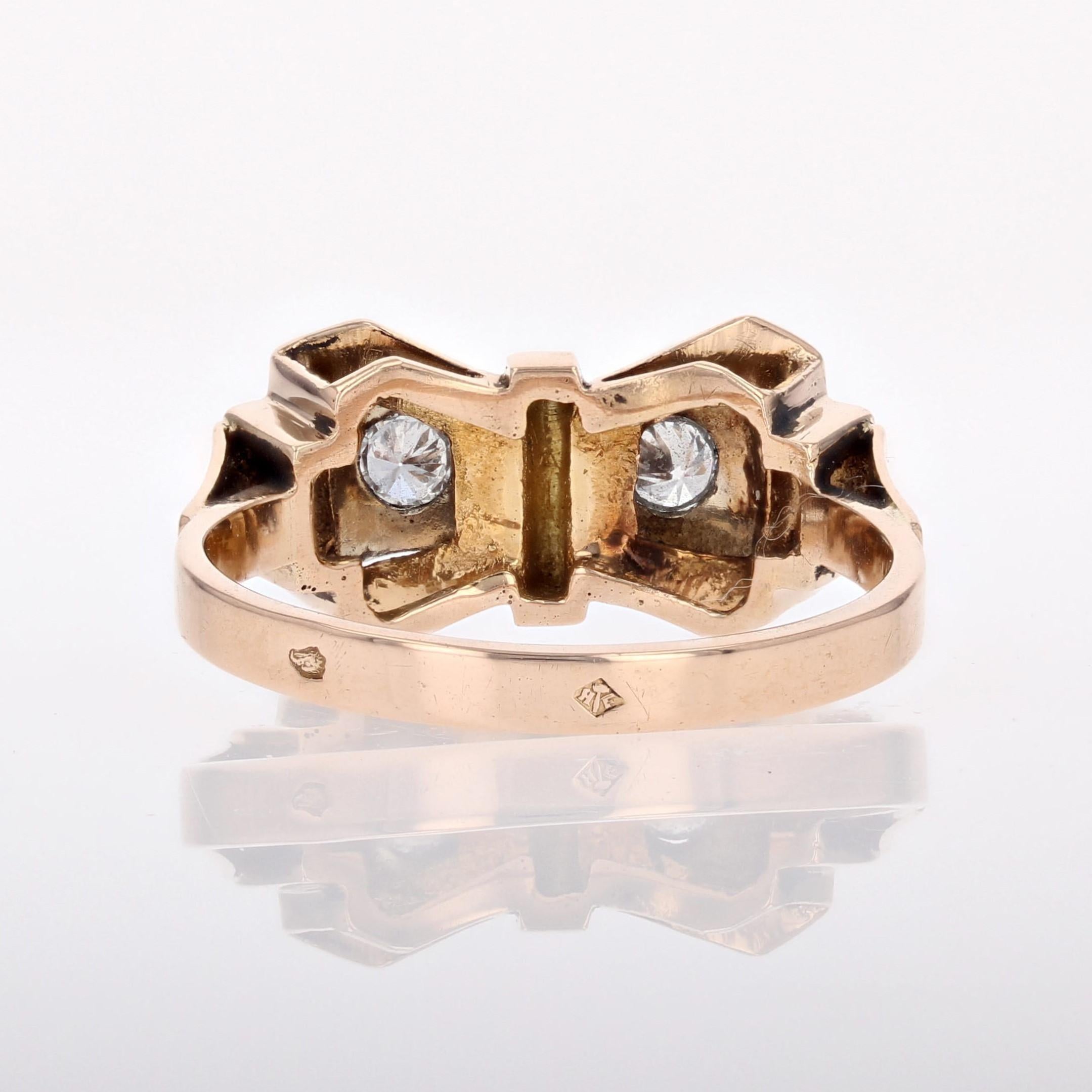 French 1950s Diamonds 18 Karat Rose Gold Knot Tank Ring For Sale 9