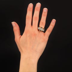 French 1950s Diamonds 18 Karat Rose Gold Knot Tank Ring