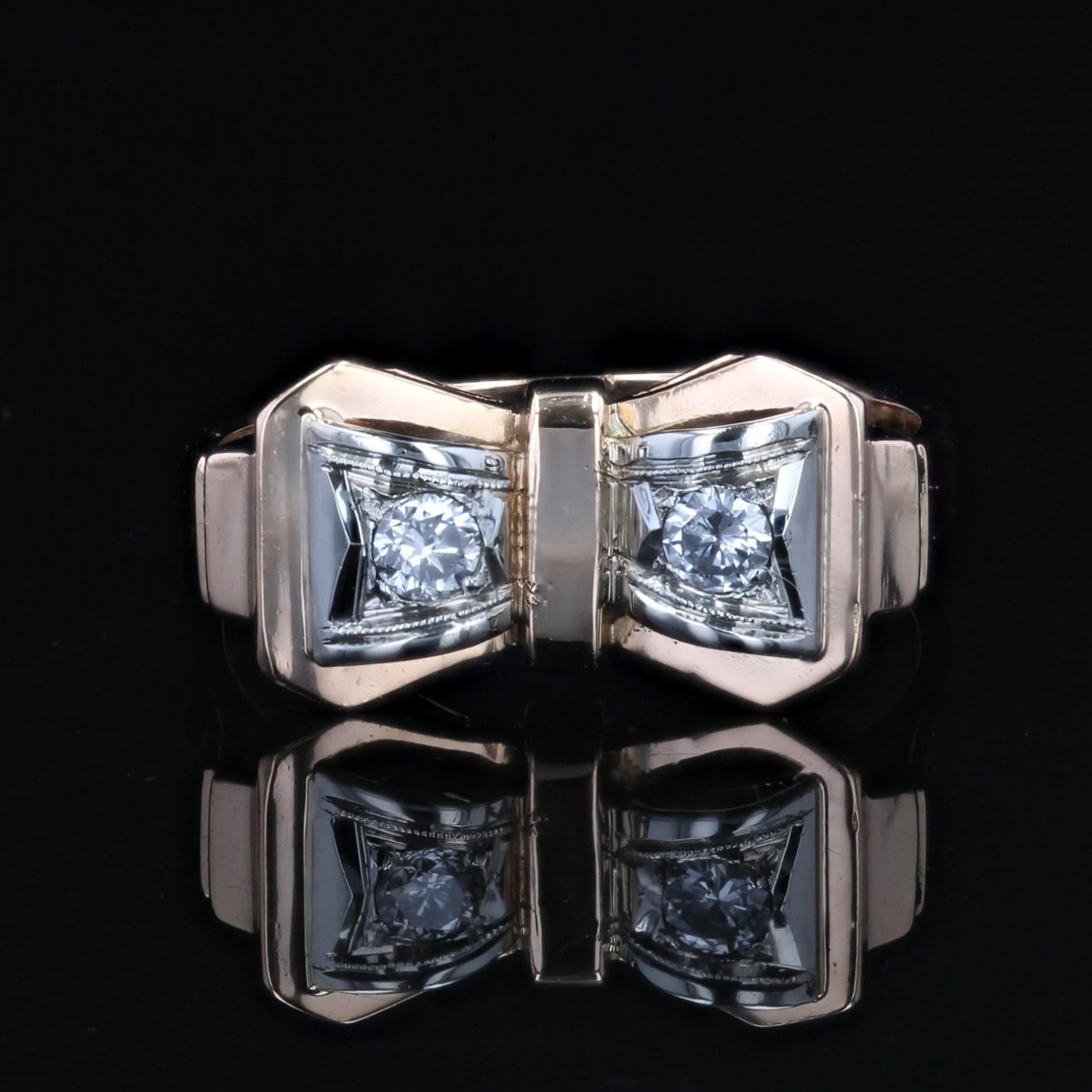 Anillo de oro rosa de 18 quilates con nudo de diamantes francés de los años 50 en Bueno estado para la venta en Poitiers, FR