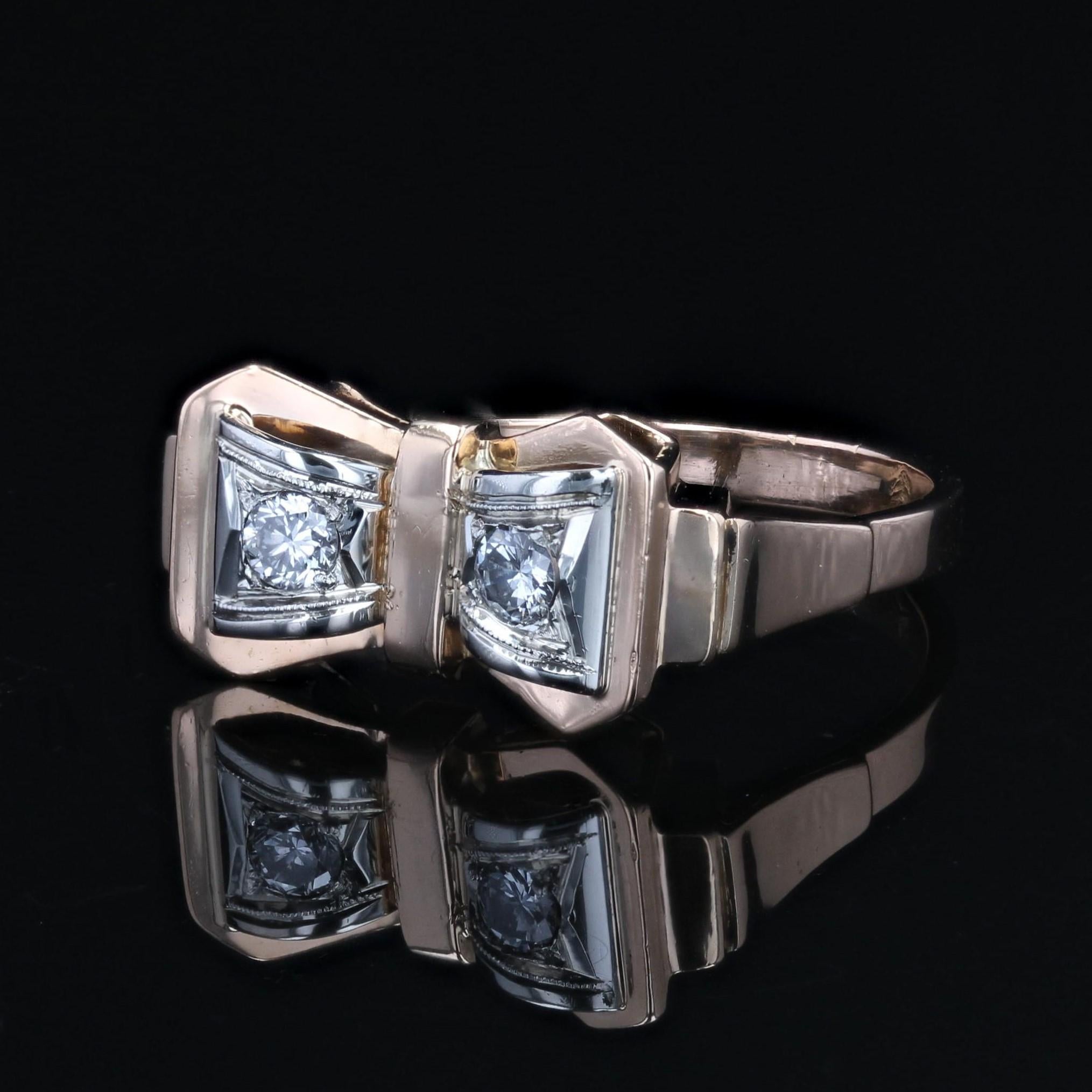 Anillo de oro rosa de 18 quilates con nudo de diamantes francés de los años 50 en venta 1