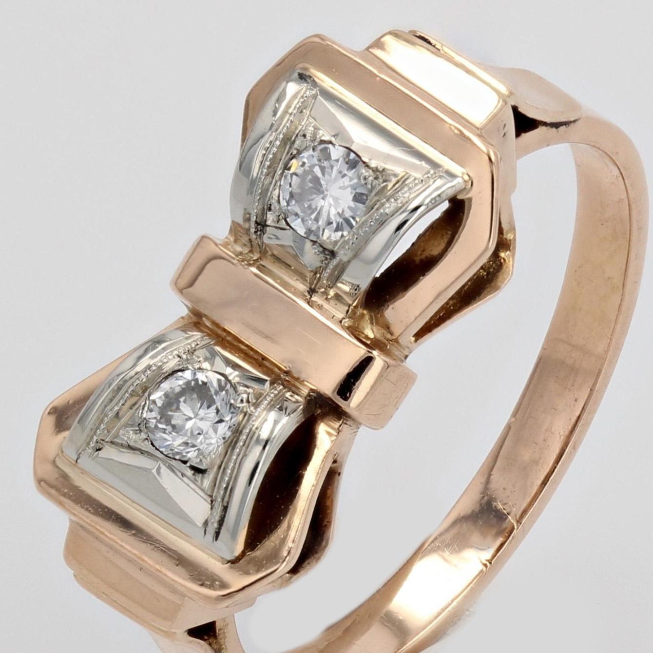 French 1950s Diamonds 18 Karat Rose Gold Knot Tank Ring For Sale 3