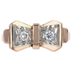 French 1950s Diamonds 18 Karat Rose Gold Knot Tank Ring