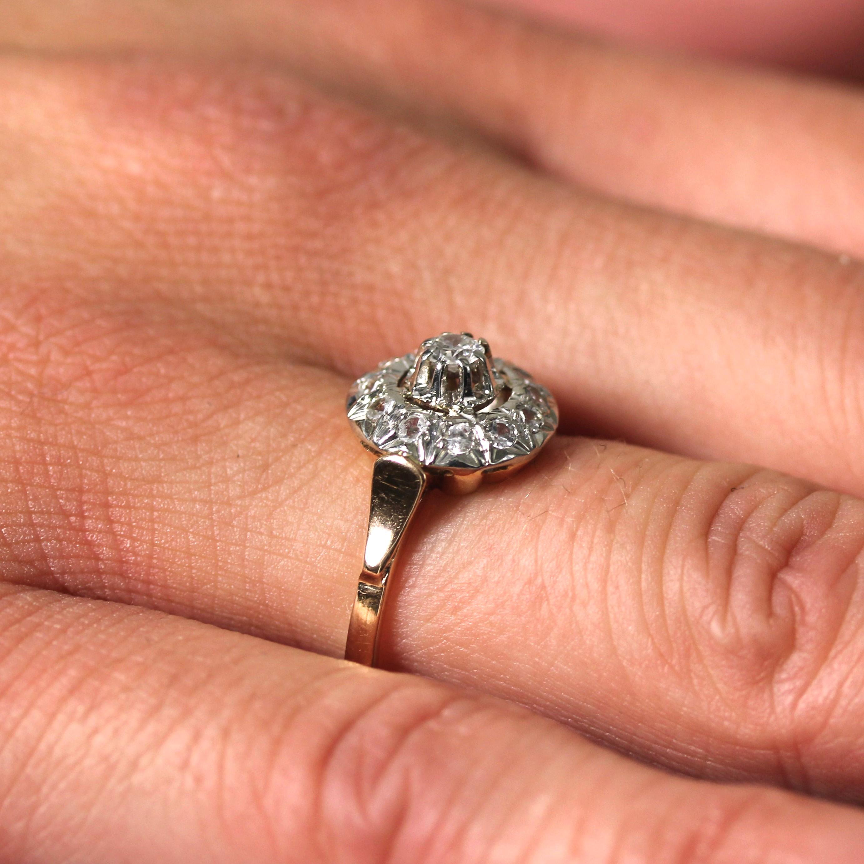 French 1950s Diamonds 18 Karat Rose Gold Platinum Round Ring 5