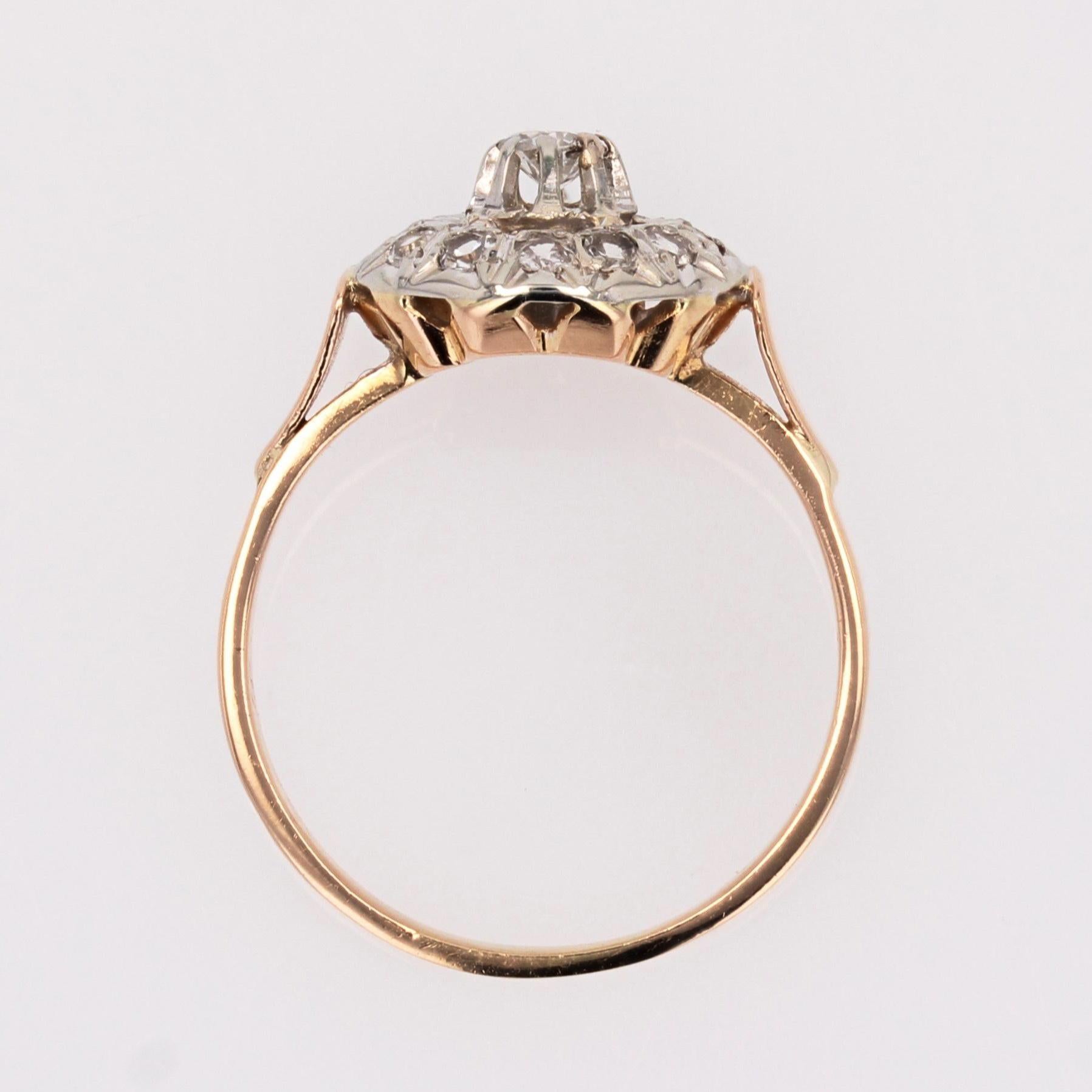 French 1950s Diamonds 18 Karat Rose Gold Platinum Round Ring 8