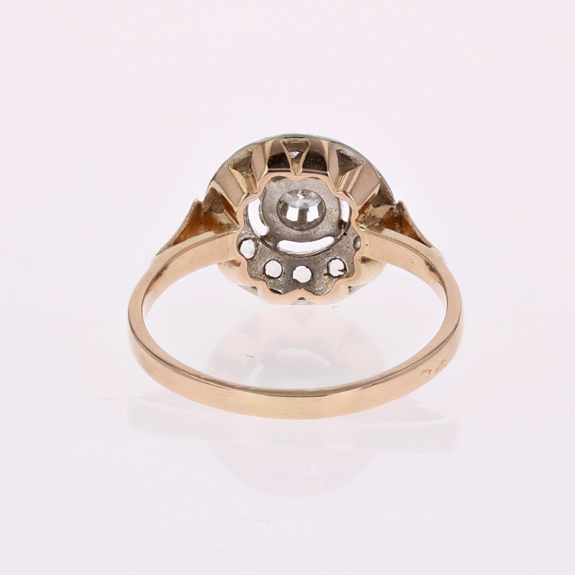French 1950s Diamonds 18 Karat Rose Gold Platinum Round Ring 9