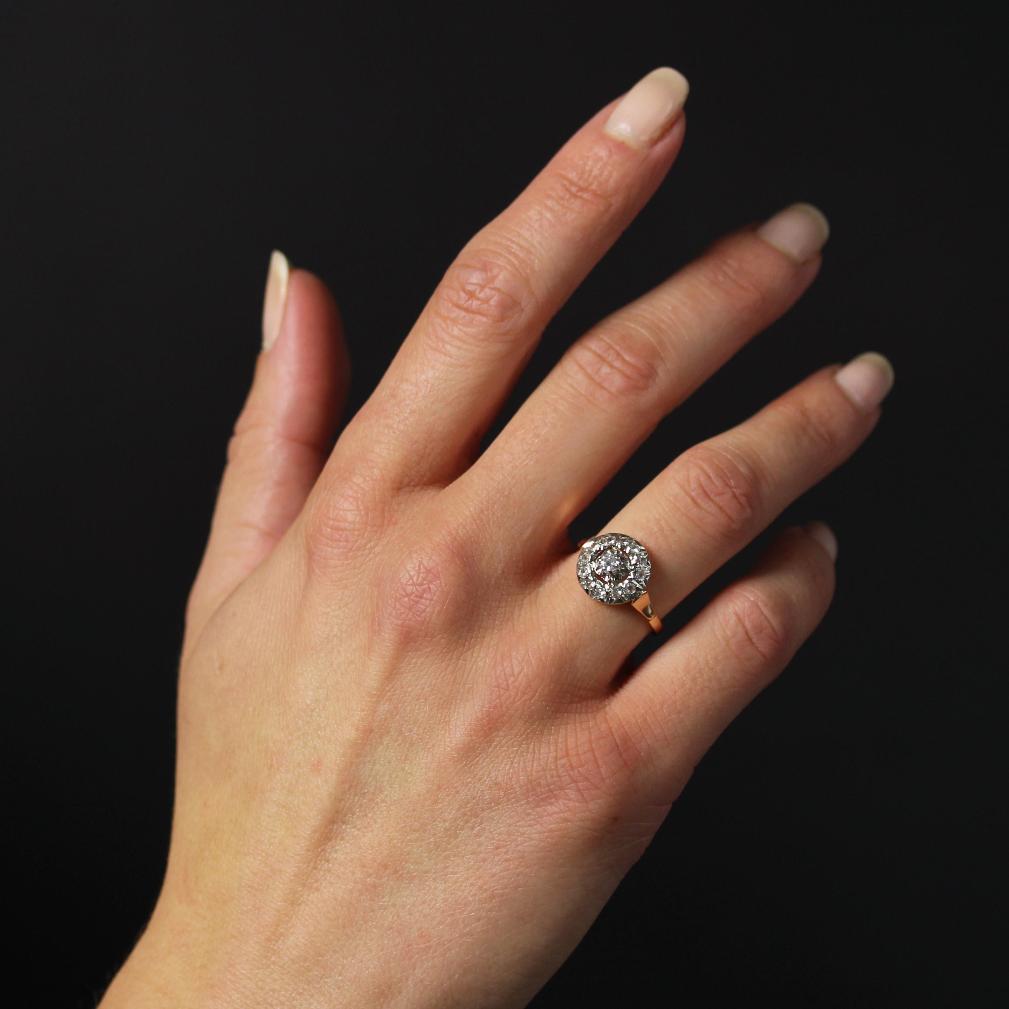 Brilliant Cut French 1950s Diamonds 18 Karat Rose Gold Platinum Round Ring