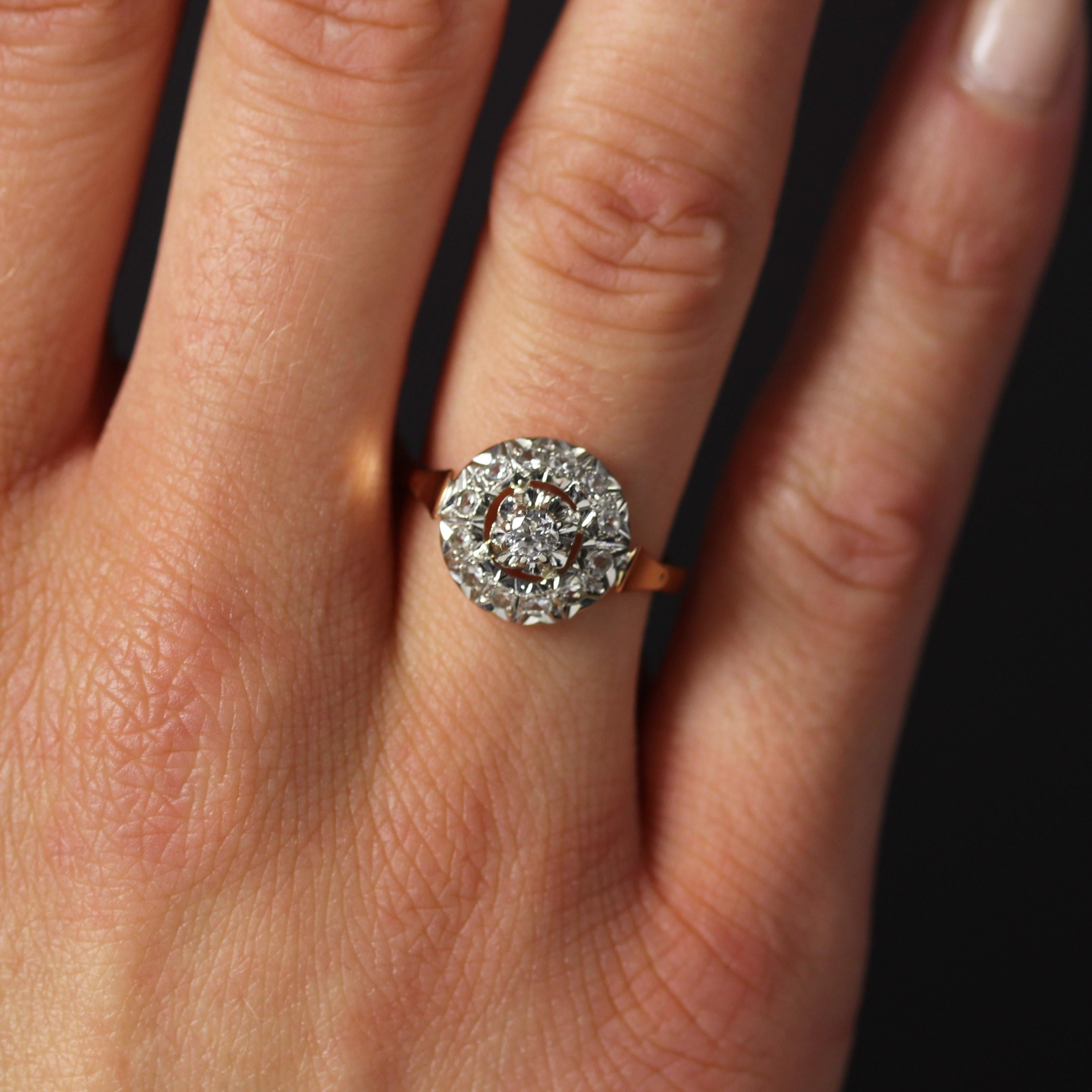Women's French 1950s Diamonds 18 Karat Rose Gold Platinum Round Ring