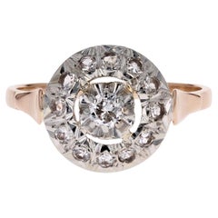 French 1950s Diamonds 18 Karat Rose Gold Platinum Round Ring