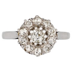 Retro French 1950s Diamonds 18 Karat White Gold Daisy Ring