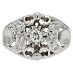 Bague dôme en or blanc 18 carats, diamants des années 50 françaises