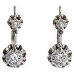 French, 1950s, Diamonds 18 Karat White Gold Lever-Back Earrings
