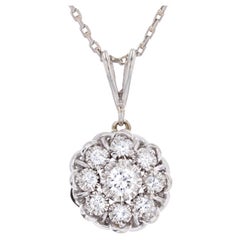 French 1950s Diamonds 18 Karat White Gold Pendant and Chain Necklace