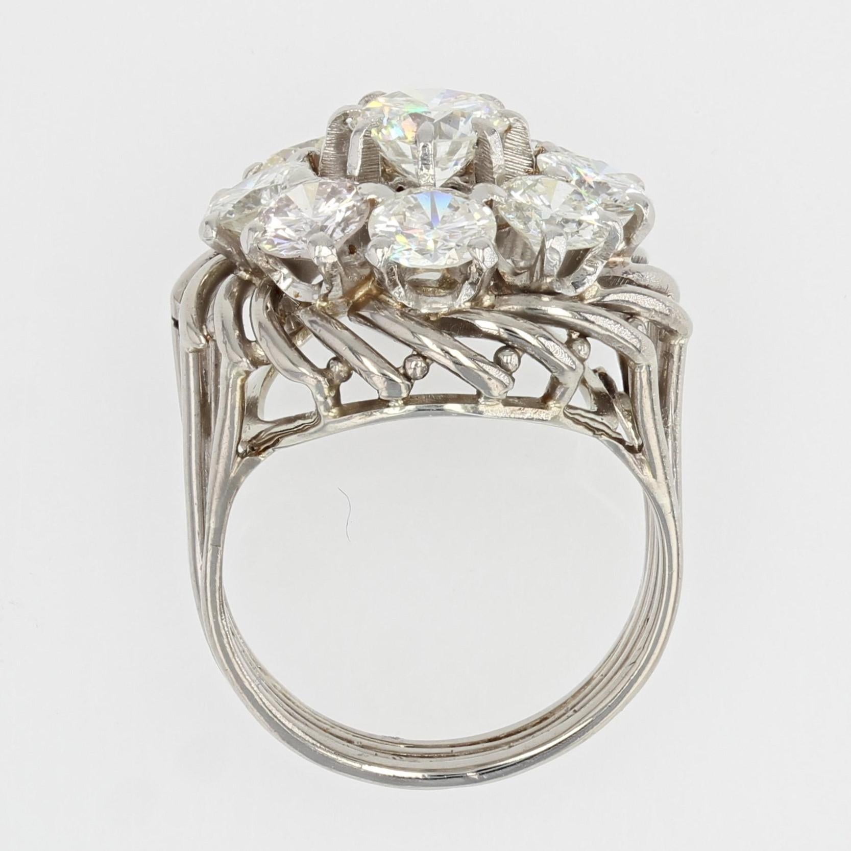 18 Karat Weigold Platin-Draht-Gnseblmchenring mit Diamanten, 1950er Jahre im Angebot 10