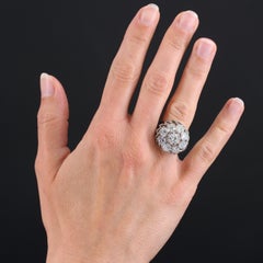 French, 1950s Diamonds 18 Karat White Gold Platinum Wire Daisy Ring