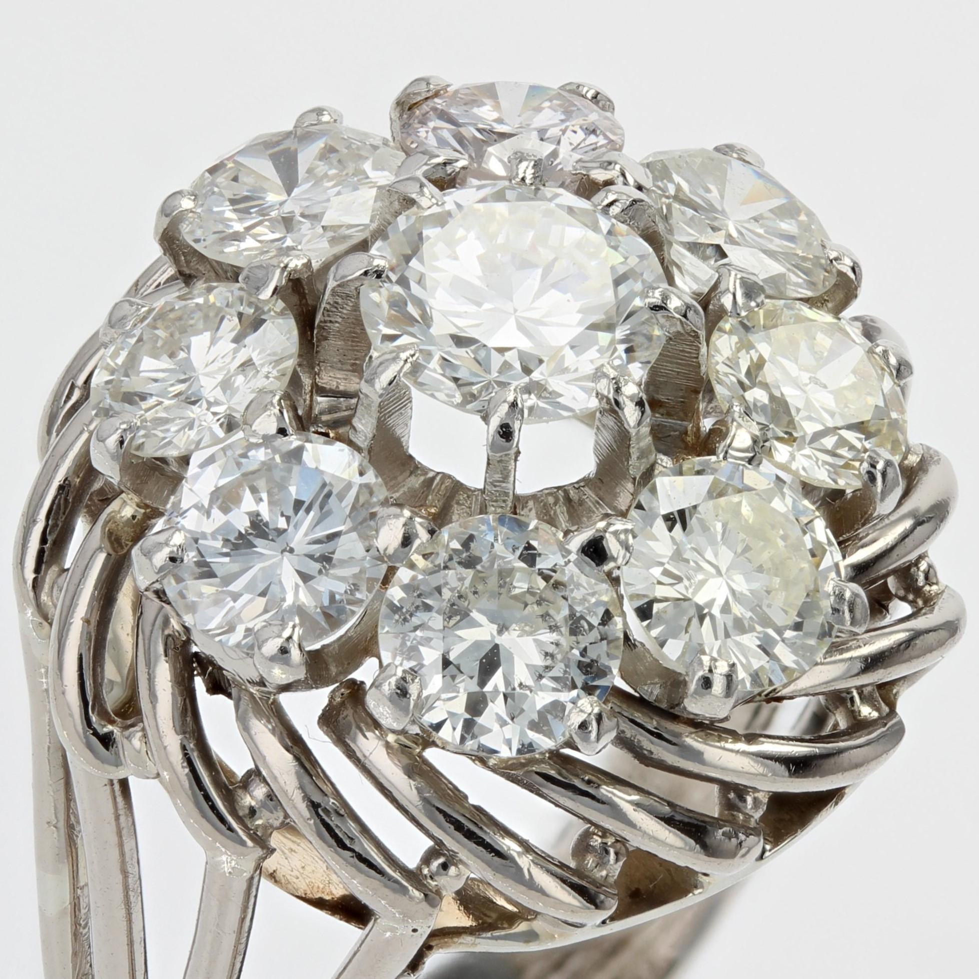 18 Karat Weigold Platin-Draht-Gnseblmchenring mit Diamanten, 1950er Jahre im Angebot 3