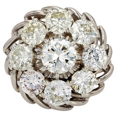 Vintage French, 1950s Diamonds 18 Karat White Gold Platinum Wire Daisy Ring