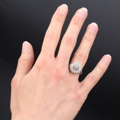 french 1950s Diamonds 18 Karat White Gold Retro Flower Ring
